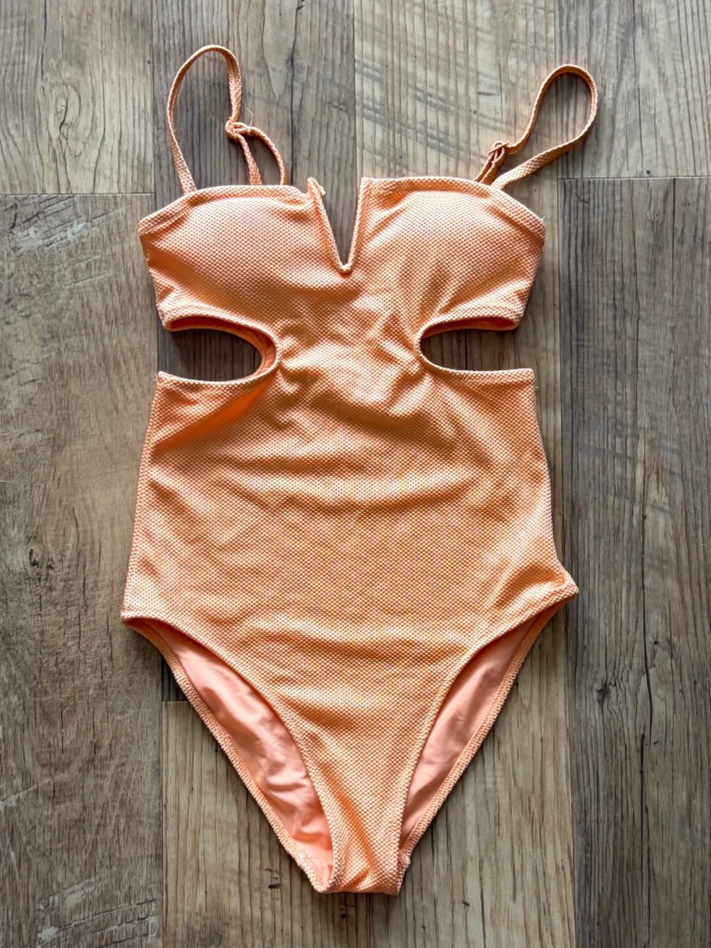 Aerie Shine Pique V Wire Cut Out One Piece Swimsuit